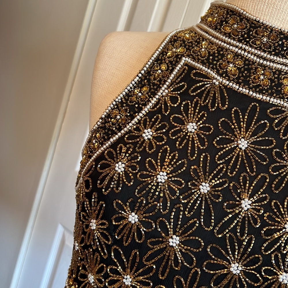 Papell Boutique Silk Embellished Black Sleeveless Halter Neck Top Size Large - Picture 5 of 16